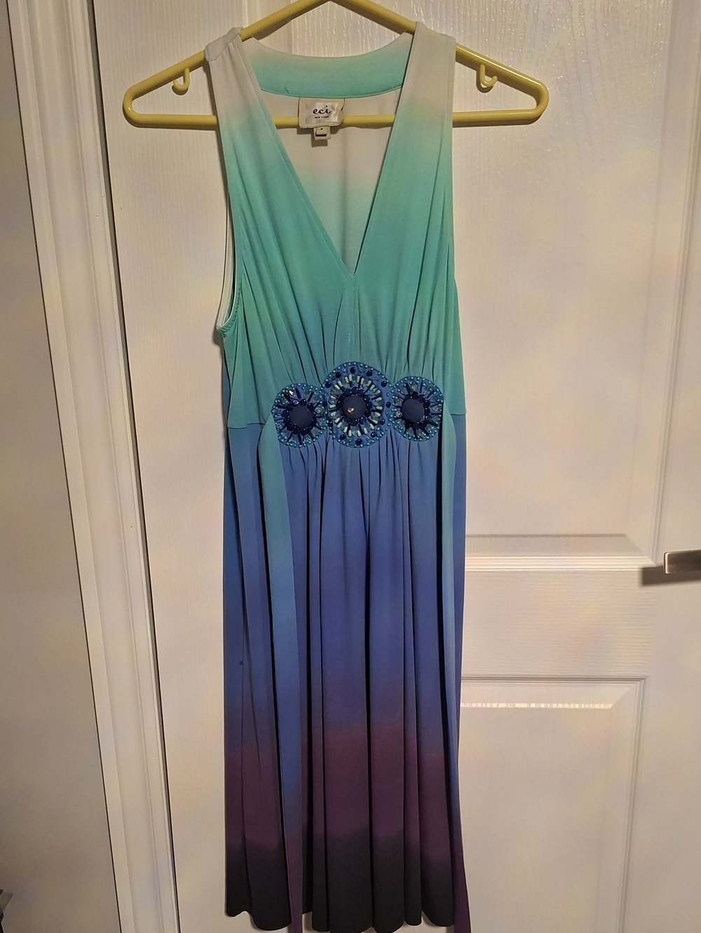 ECI Short Sleeve Ombre Dress in Aqua, Blue & Purple